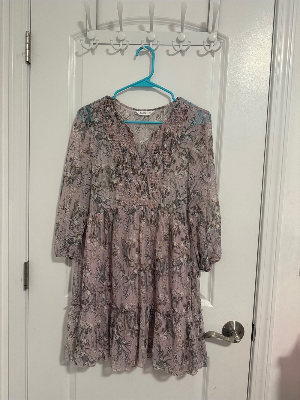 Lavender Floral Tiered Mini Dress with Smocked V-Neckline